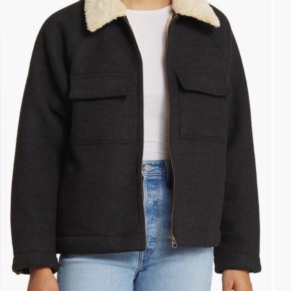 Faherty Black Legacy High Pile Jacket with Cream Collar like New!